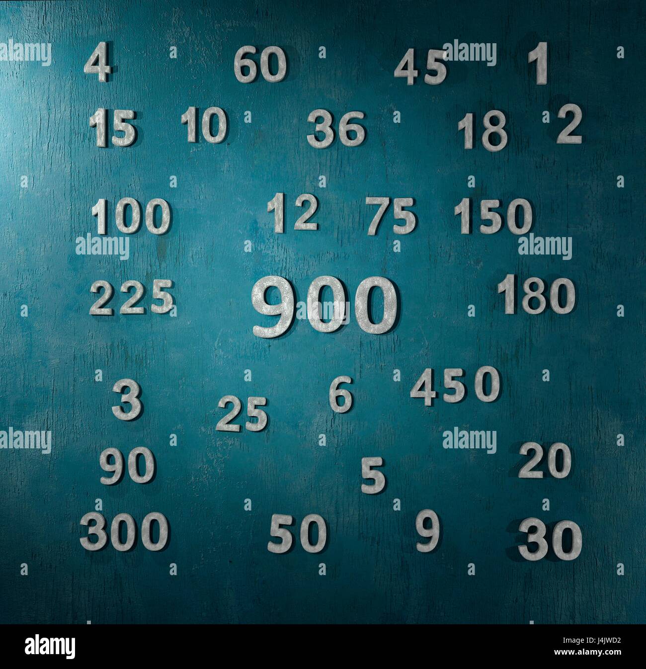 Le nombre 900 et tous ses facteurs, l'oeuvre de l'ordinateur. Banque D'Images