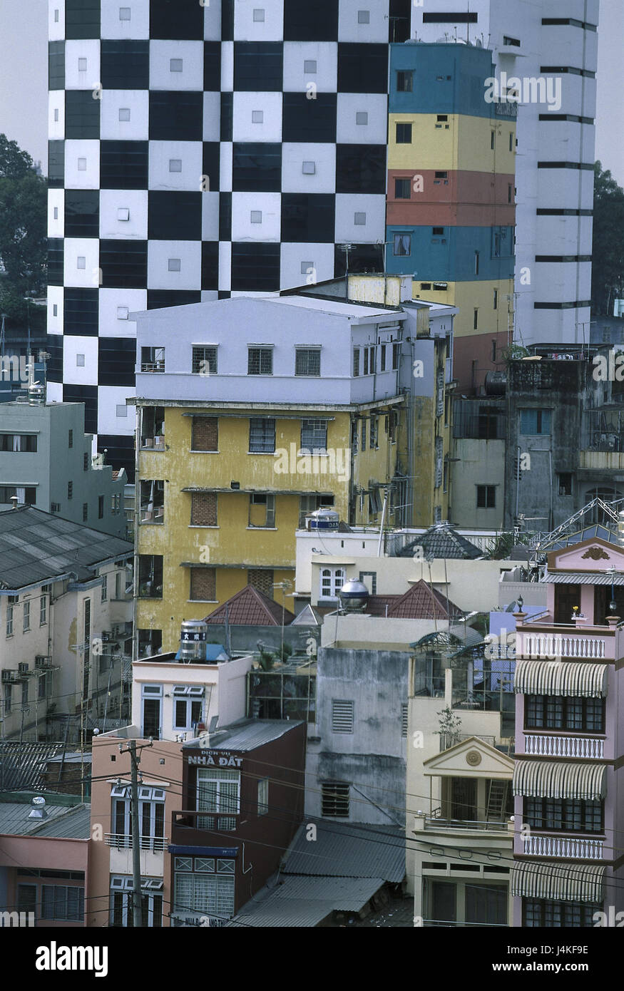 Vietnam, Ho Chi Minh Ville, Le Lai street, maisons, maisons d'habitation, voir l'Asie du Sud-Est, Saigon, vue sur ville, bâtiment, architecture, style architectural, est décédé, vieille, anew, différence de taille, vue sur la ville Banque D'Images