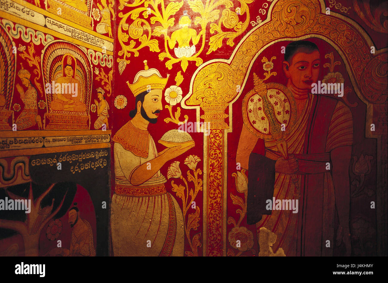 Sri Lanka, Kandy, temple du Saint cog, Dalada Maligawa, à l'intérieur, la peinture murale de l'Asie du Sud, île, île de l'état, province, capitale du district Central, point d'intérêt, de culte, temple en pièce jointe, le bouddhisme, la foi, la religion, le centre de pèlerinage, temples, Bouddhas relique cog Dalada Maligava, art, peinture, peinture murale Banque D'Images