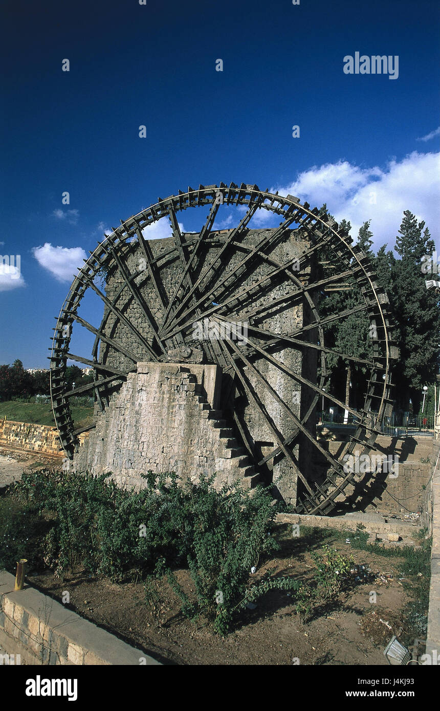 La Syrie, Hama, Wasserschöpfrad Noria (Oronte), flux, point d'intérêt, roue hydraulique Banque D'Images