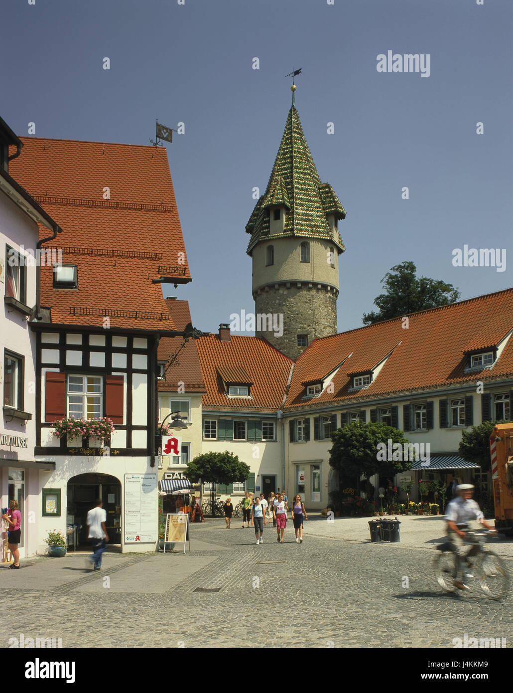 Allemagne, Bade-Wurtemberg, château des corbeaux, la Marienplatz, la tour verte souabes supérieure, vue sur la ville, les murailles de la ville, l'enrichissement de la ville, tour, point d'intérêt, structure, architecture, à l'extérieur Banque D'Images