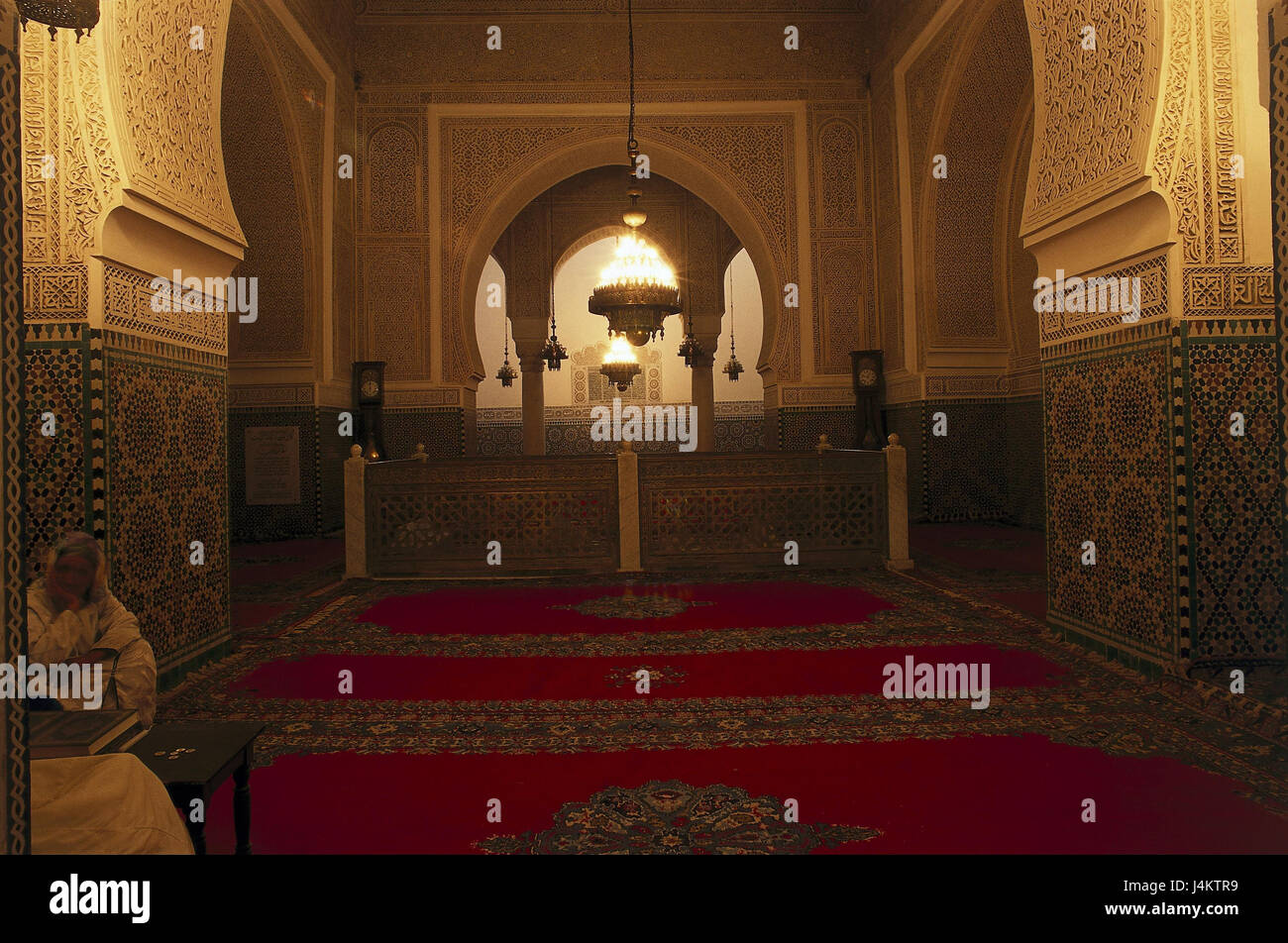 Maroc, Meknès, mausolée Moulay Ismail, tombeau, cour intérieure, les croyants, l'Afrique, centre provincial de détail, construction, sacré tombeau, mausolée, tombeau, structure, hall, la culture, le lieu d'intérêts, à l'intérieur Banque D'Images