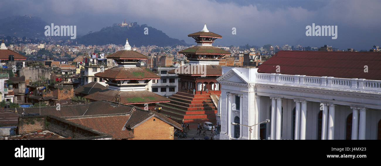La vallée de Katmandou, Népal, Katmandou Durbar, l'espace, vue d'Asie, le paysage urbain, la place du palais, maisons, temples, pagodes, des structures, de l'architecture, de la culture, de l'endroit d'intérêt, l'héritage culturel mondial de l'UNESCO, conception, dévotion, foi, religion, urbain Banque D'Images