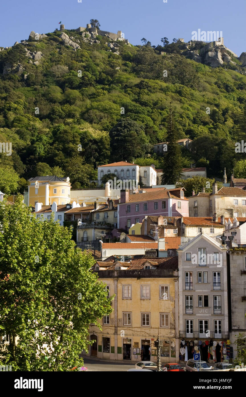 Montagne, château Castelo dos Mouros, ville, vue, Sintra, Portugal, Banque D'Images