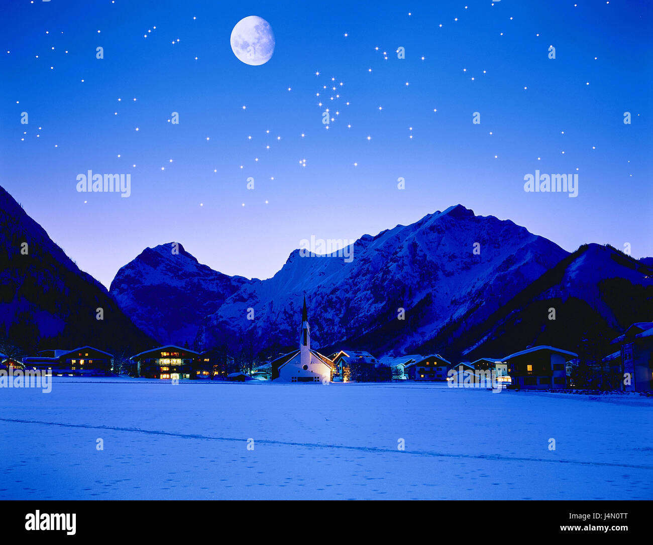 Autriche Tyrol Pertisau Vue Locale Soir Ciel étoilé La