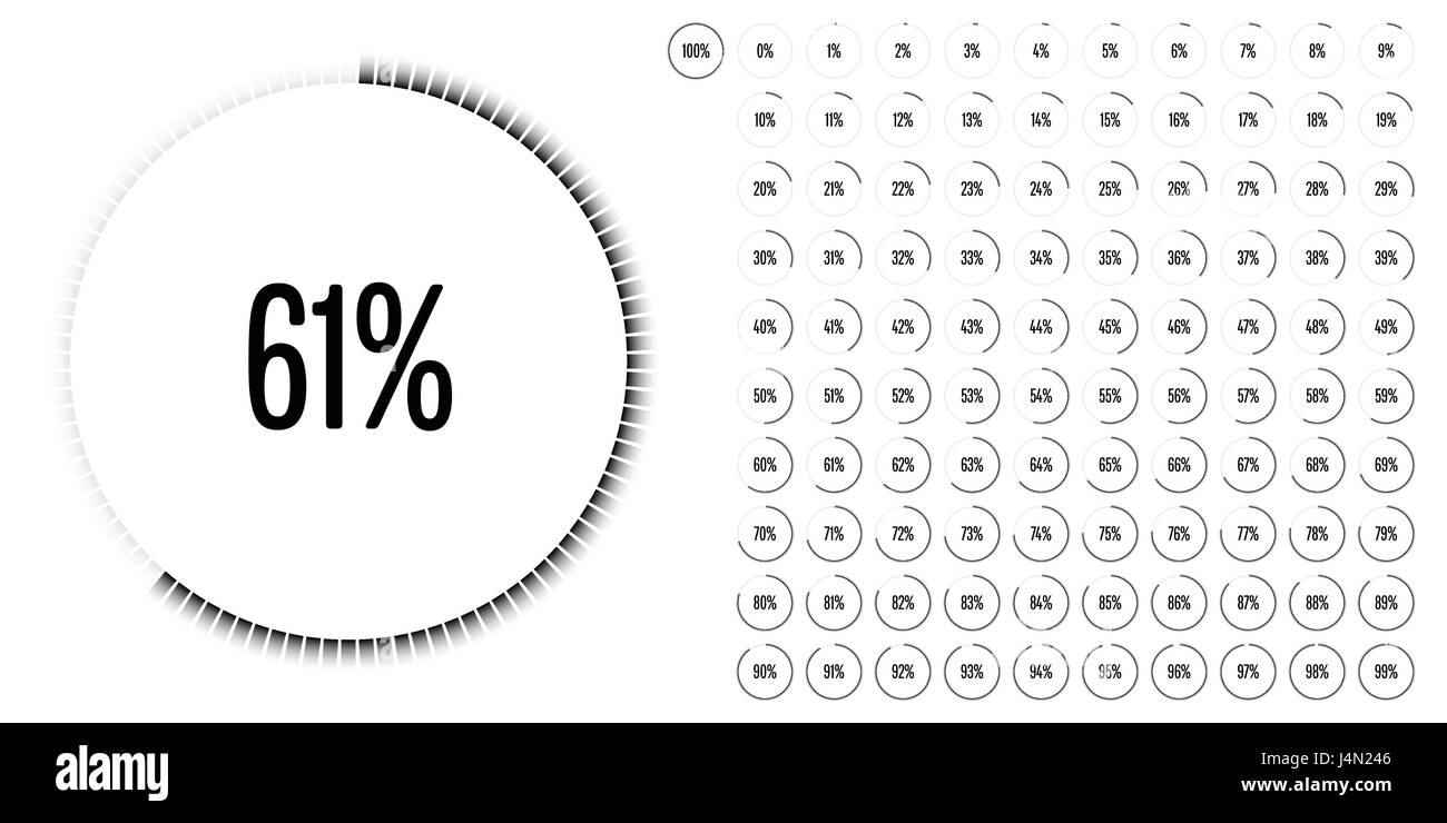 Ensemble de diagrammes cercle pourcentage de 0 à 100 prêt à utiliser pour le web design, l'interface utilisateur (UI) ou infographie - indicateur de noir Illustration de Vecteur