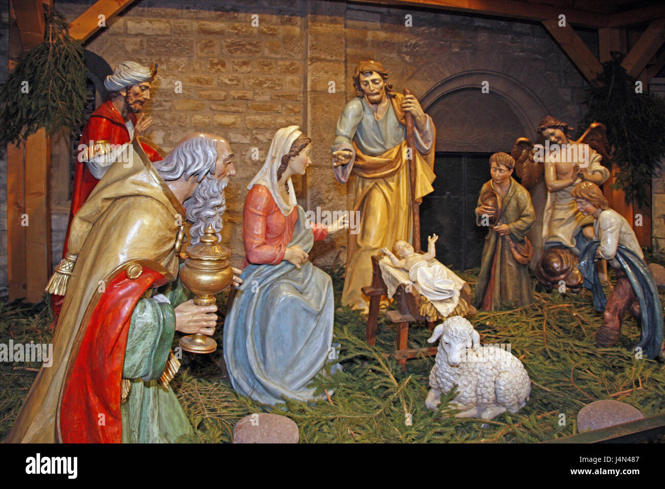 Crèche nativité, figurines, Allemagne, Rhénanie-Palatinat, Mayence, Foire de Noël, crèche, Noël 