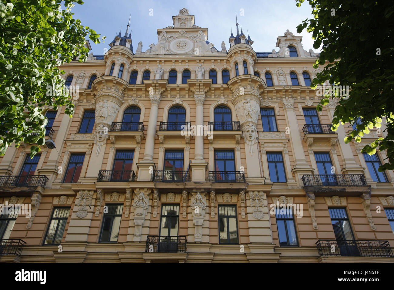 La Lettonie, Riga, Neustadt, façade Art Nouveau, Banque D'Images