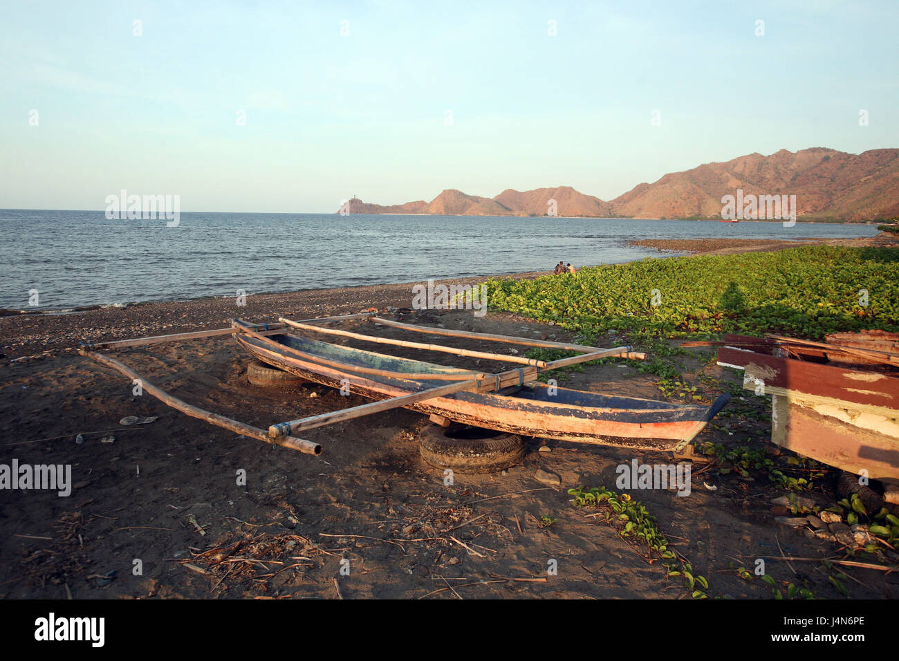 République démocratique du Timor oriental, Dili, plage, outrigger, Banque D'Images