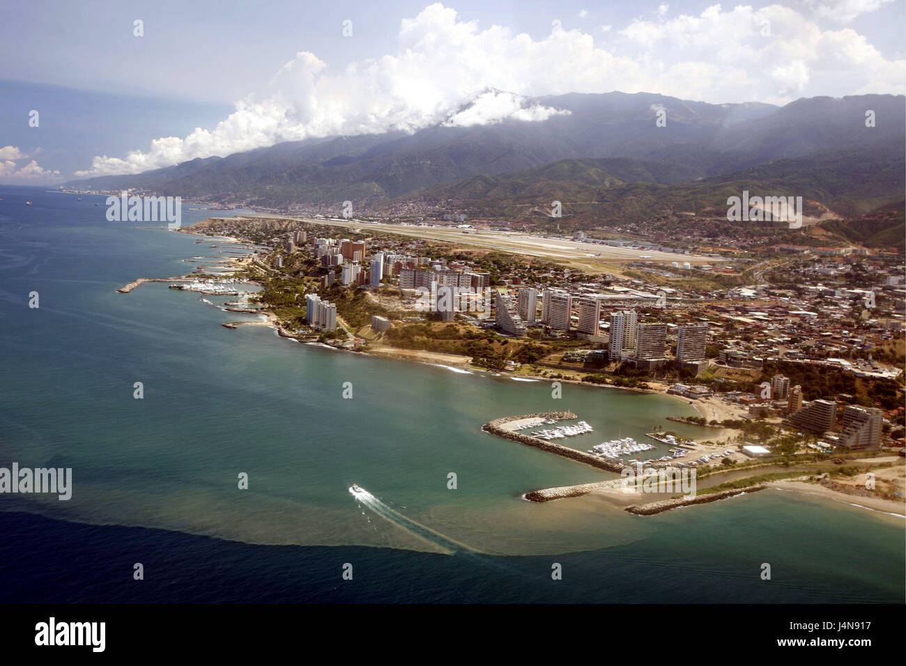 Venezuela, Caracas, vue sur ville, mer, photo aérienne, l'aéroport de Maiquetia, Banque D'Images