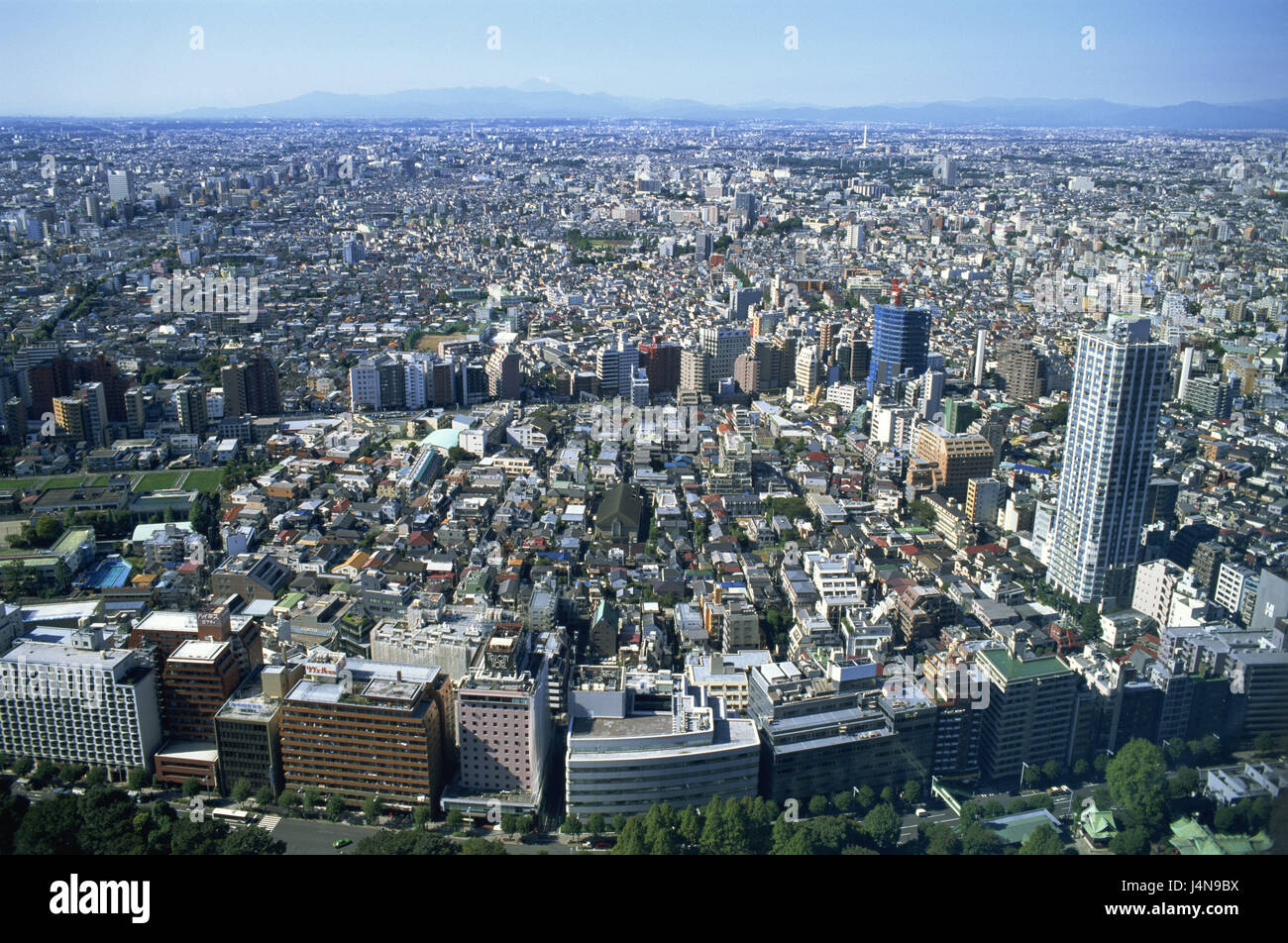 Le Japon, Honshu, Tokyo, vue sur ville, ville, ville, banlieue, maisons, villes, des tours, du logement, de l'urbanité, vue, l'architecture, la largeur, la distance, Banque D'Images