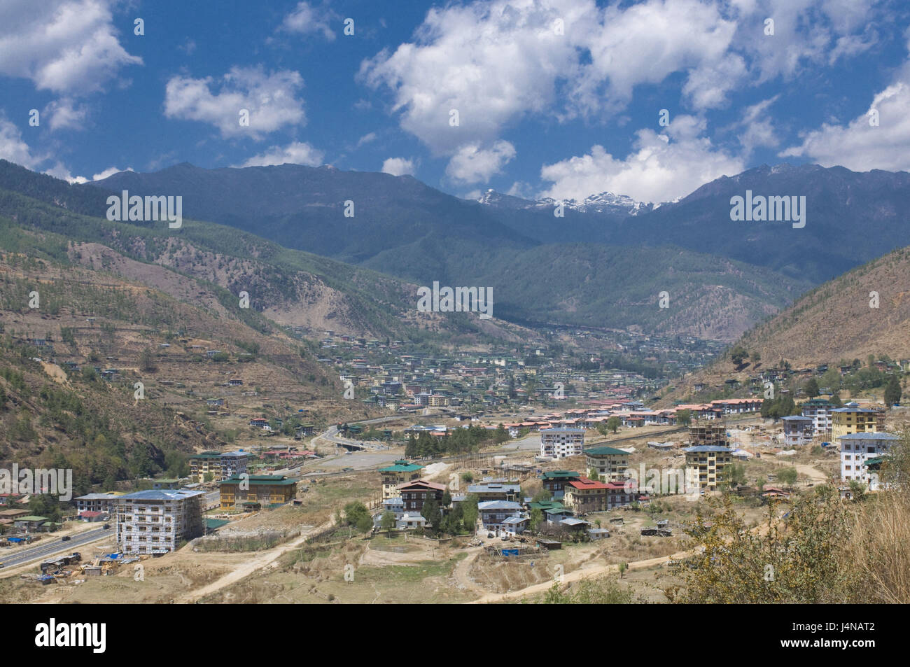 Paysage, vue, Thimphu, Bhoutan, maisons, Banque D'Images