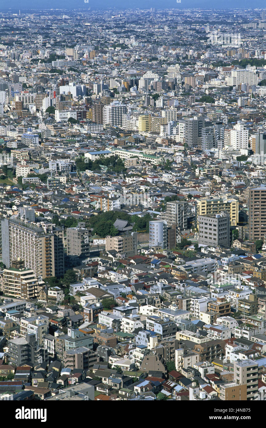 Le Japon, Honshu, Tokyo, vue sur ville, ville, ville, banlieue, maisons, villes, des tours, du logement, de l'urbanité, vue, l'architecture, la largeur, la distance, les maisons résidentielles, les blocs d'habitation, Banque D'Images