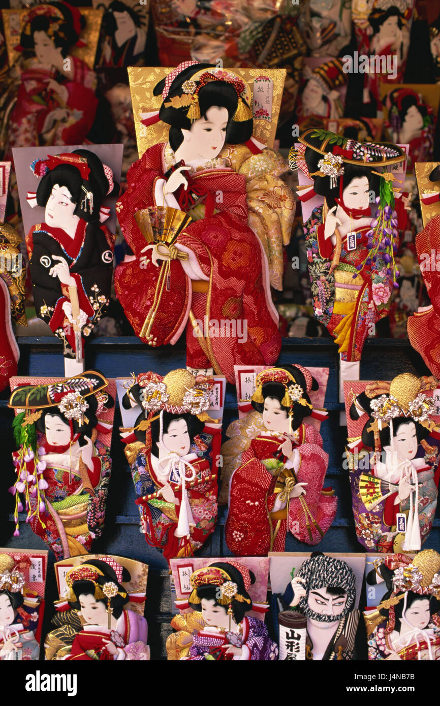 Le Japon, Honshu, Tokyo, assez Hagoita Battledore, festival, souvenir, poupées, Asie, fête, la mémoire, le tourisme, la destination, de couleurs vives, geishas, art, culture, l'Ukiyo E, kitsch, Banque D'Images