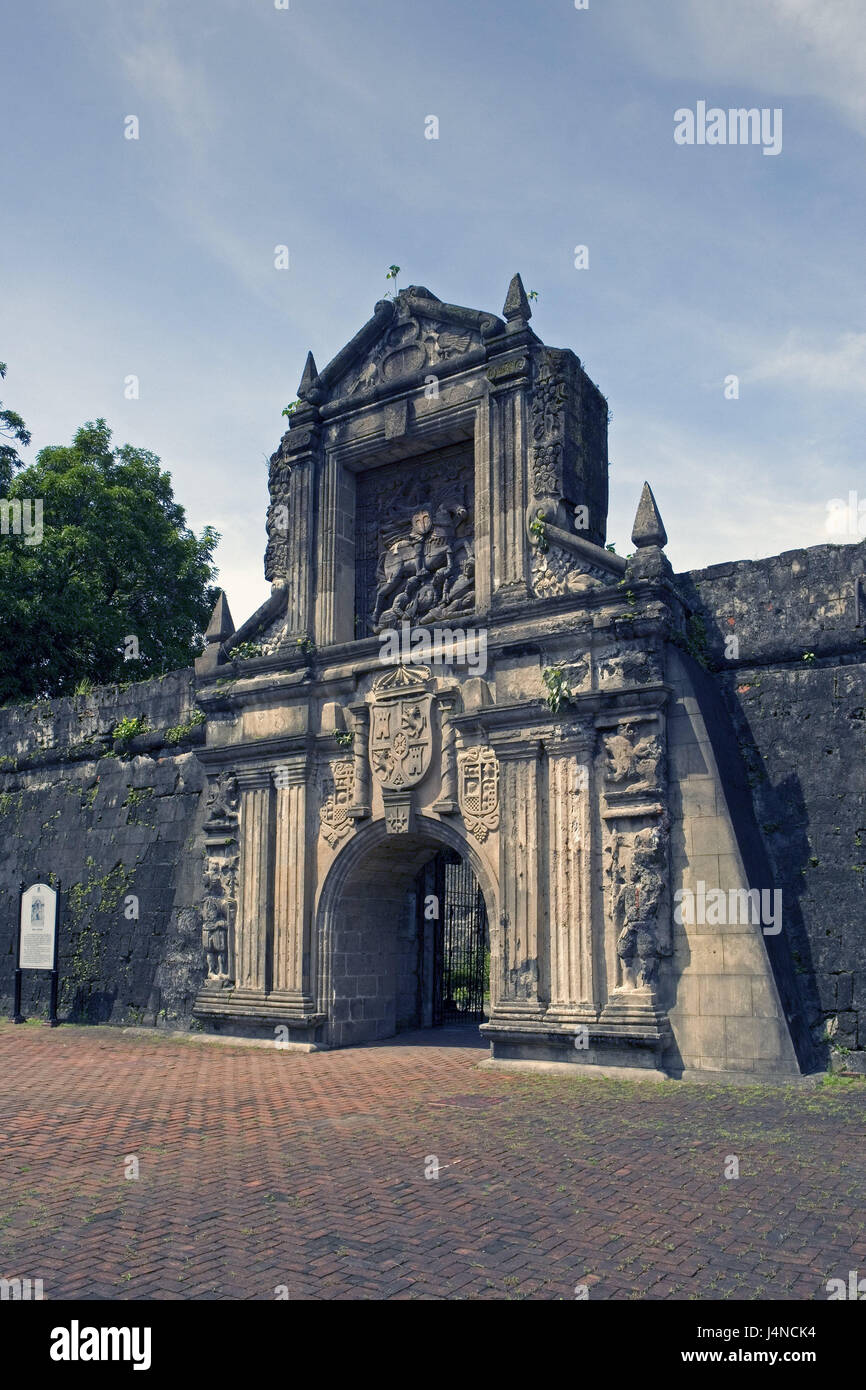 L'île de Luzon, Philippines, Manille, Intramuros, District de Fort Santiago, gate, Asie, Asie du Sud-Est, l'héritage culturel mondial de l'UNESCO, point d'intérêt, l'architecture, à l'extérieur, déserte, Banque D'Images