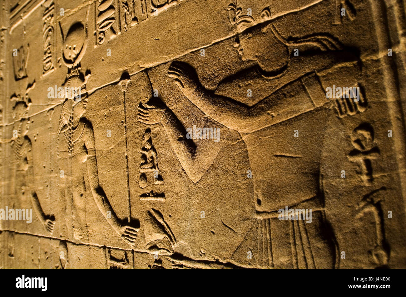 Égypte, vallée du Nil, Assouan, le temple de Philae, temple d'Isis, Grisser wall relief, Banque D'Images
