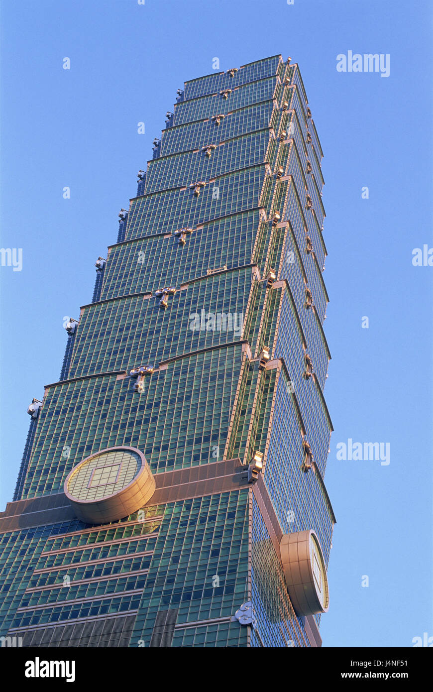 Taiwan, Taipei, high rise, Taipei 101, détail, l'Asie, destination, ville, ville, bâtiment, architecture, gratte-ciel, ciel, haut, sans nuages, Bleu, façade, l'architecture, perspective, Banque D'Images