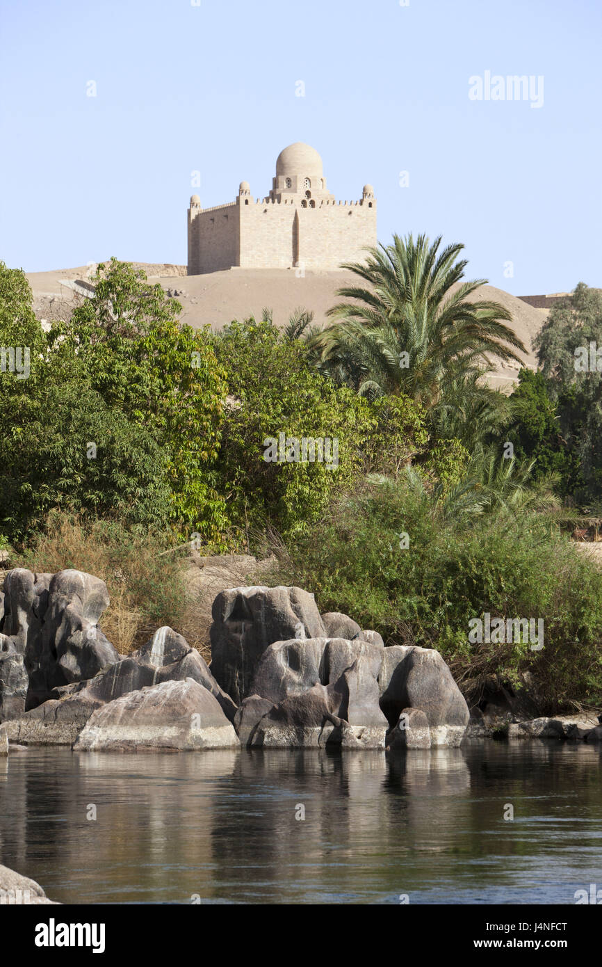 La cataracte du Nil, paysages, mausolée de l'Aga Khan, Assouan, Egypte, Banque D'Images