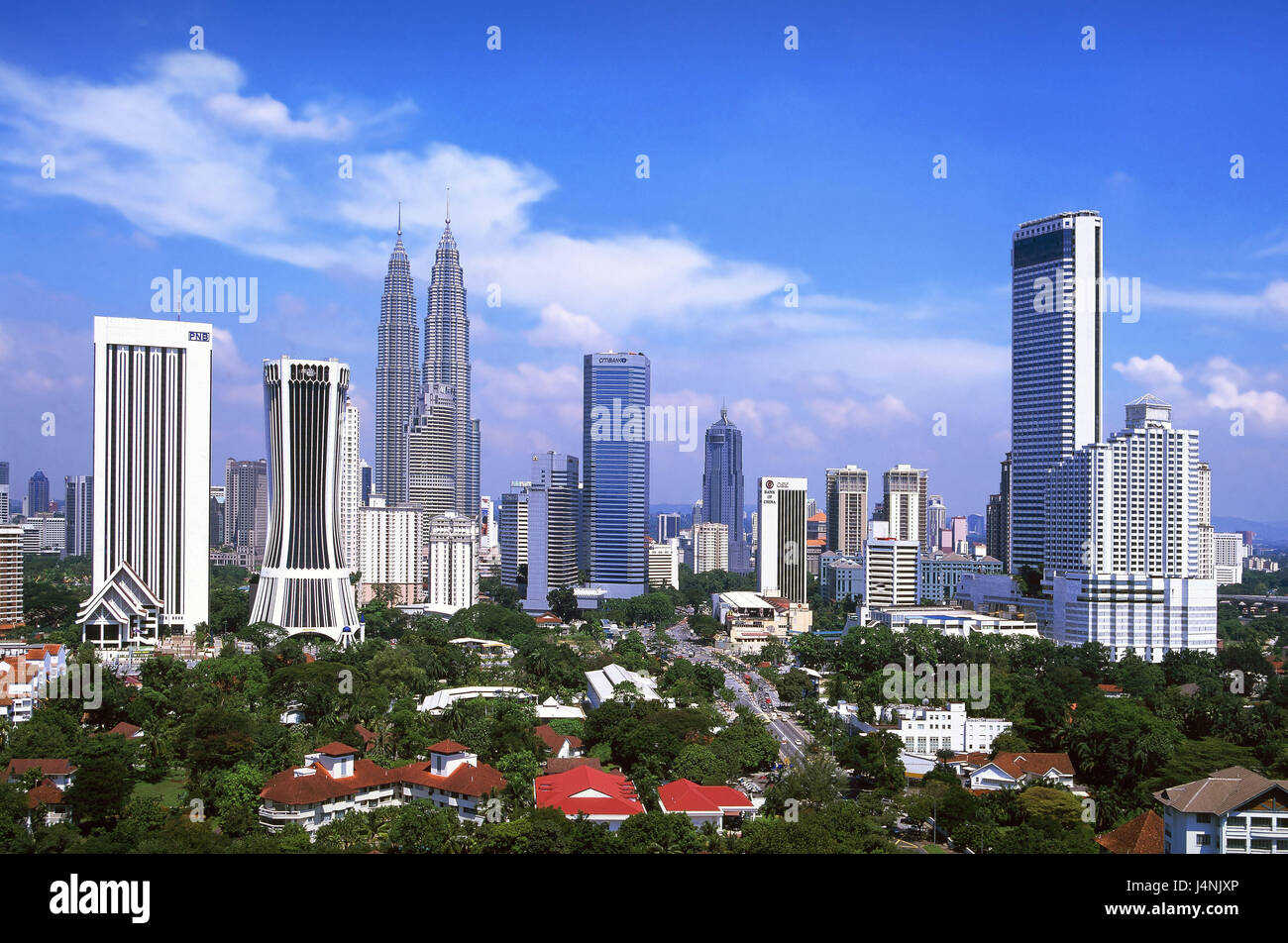 La Malaisie, Kuala Lumpur, vue sur la ville, des tours Petronas, la tour, l'Asie, Asie du Sud-Est, ville, ville, capitale, centre-ville, immeuble, Skyline, gratte-ciel, Tours, tours jumelles, monument, architecture, moderne, Banque D'Images