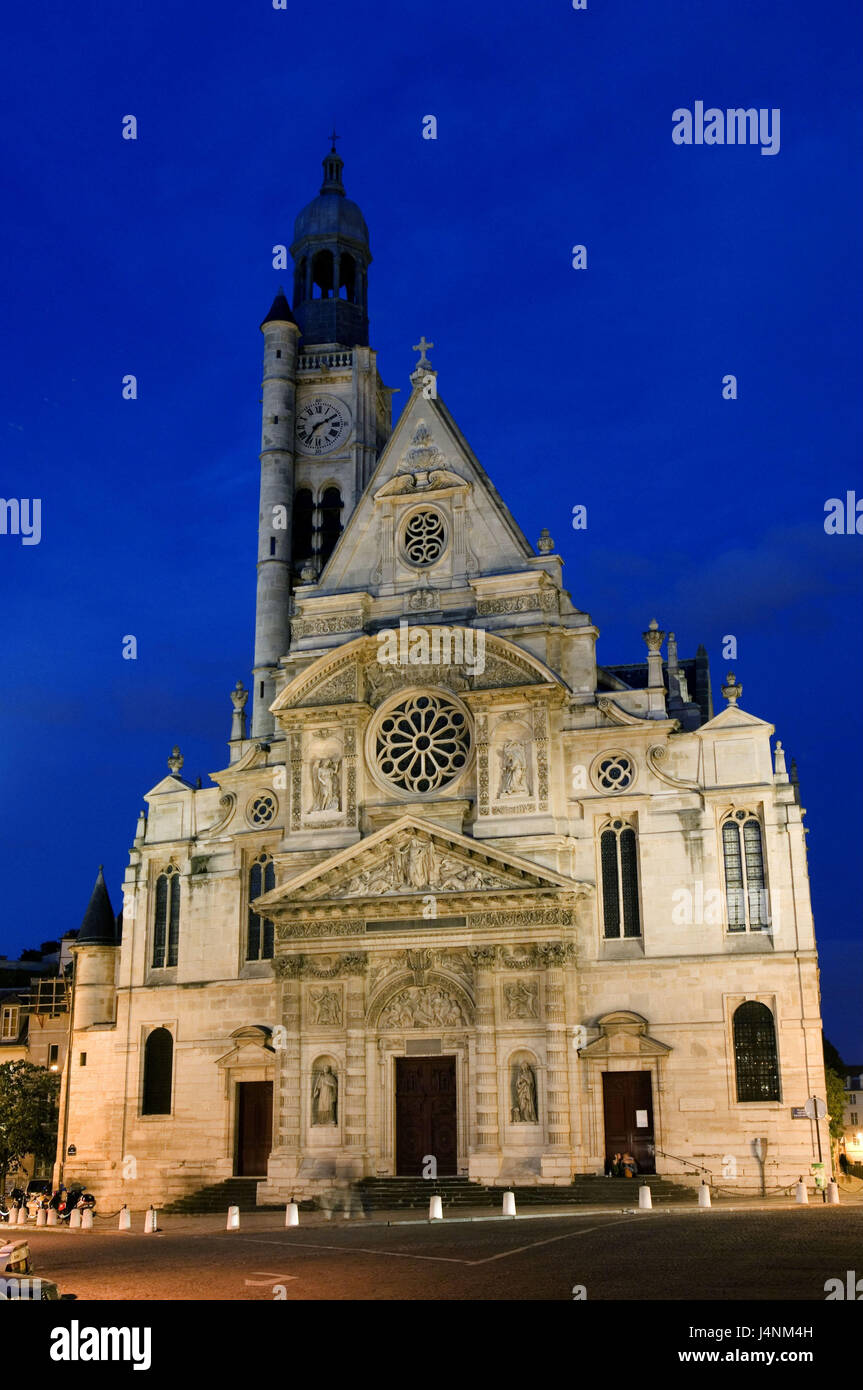 France, Paris, l'église Saint-Etienne-du-Mont, crépuscule, Banque D'Images