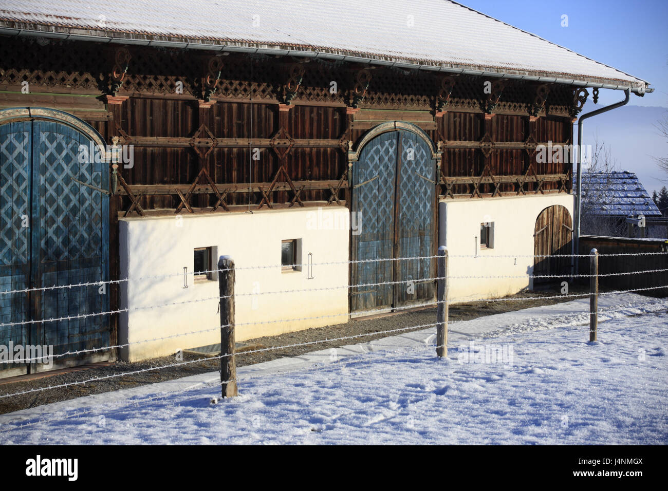 L'Allemagne. La Bavière, Loisachwinkel, farm museum de Glentleiten, ferme, détail, hiver, Banque D'Images