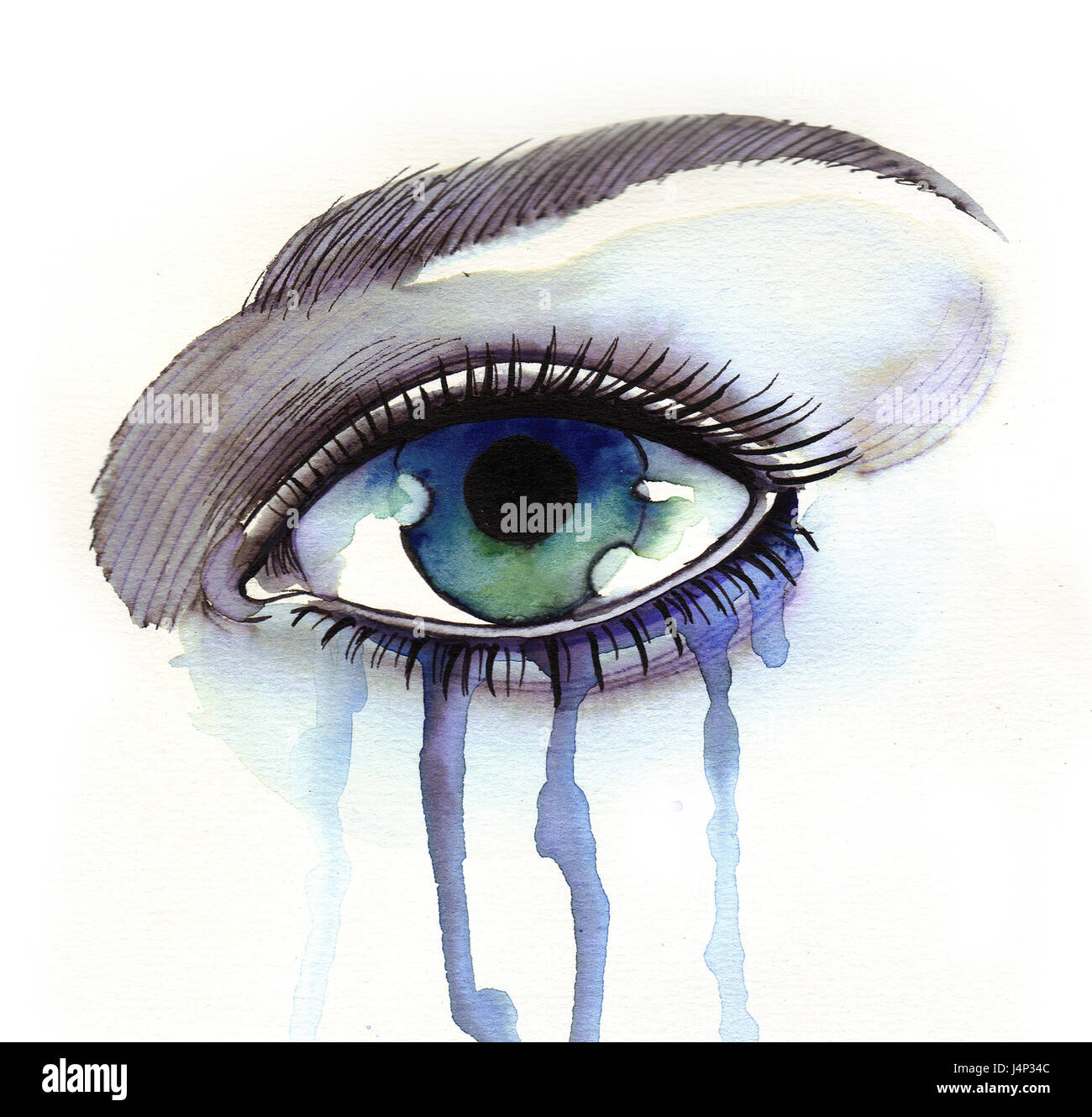 Des yeux verts et des larmes Banque D'Images