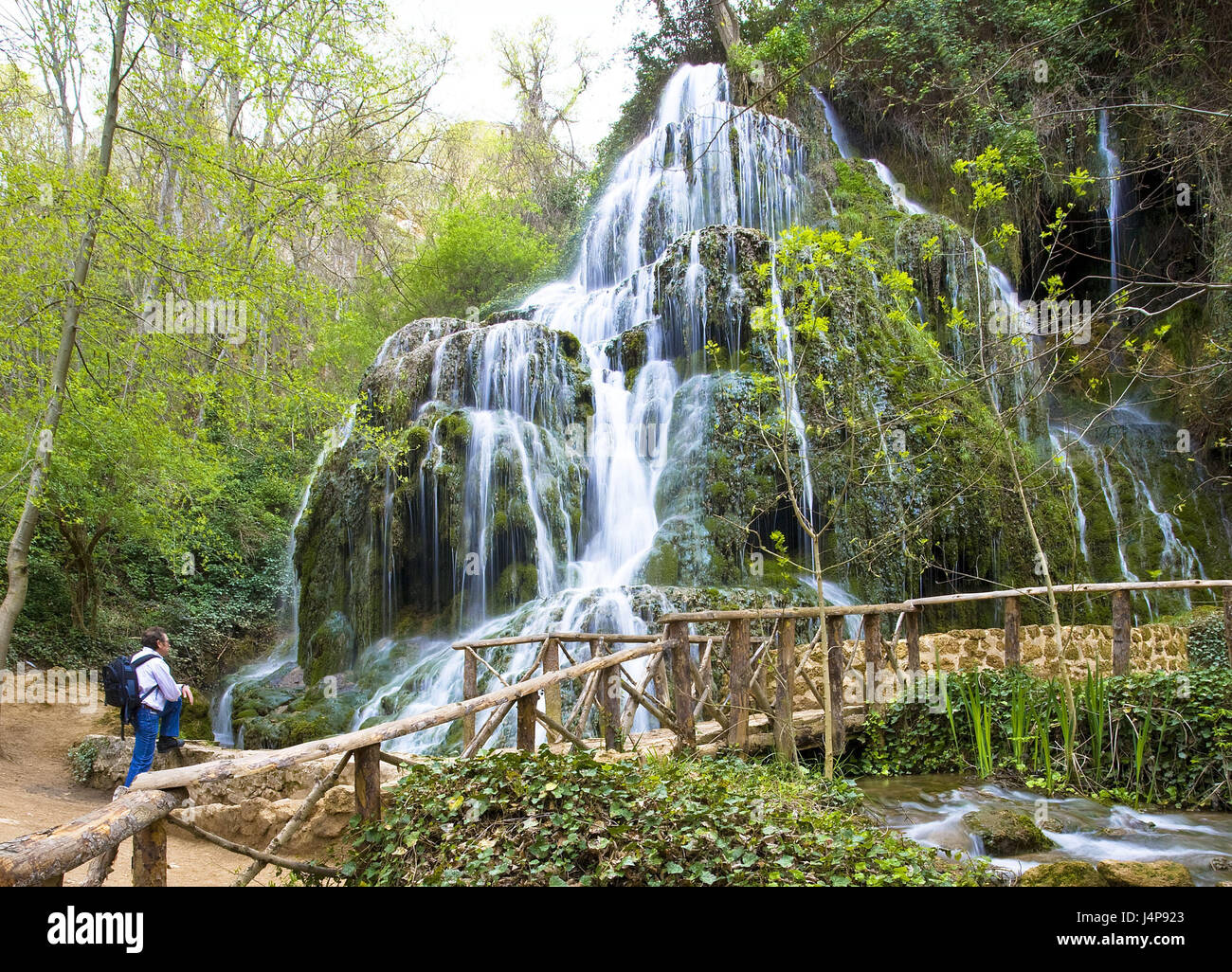 Région de l'Espagne, Saragosse, réserve naturelle, Cascade, touristiques, le modèle ne libération, parc, nature, préservée, paysages, rivière, eaux, fraîcheur, pont en bois, le lieu d'intérêts, touristiques, l'homme, tourisme, Banque D'Images