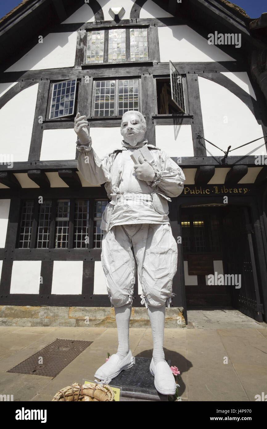 La Grande-Bretagne, l'Angleterre, dans le Warwickshire, Stratford, artiste de rue, doublure, Shakespeare-Statue, détail, le modèle ne libération, Banque D'Images