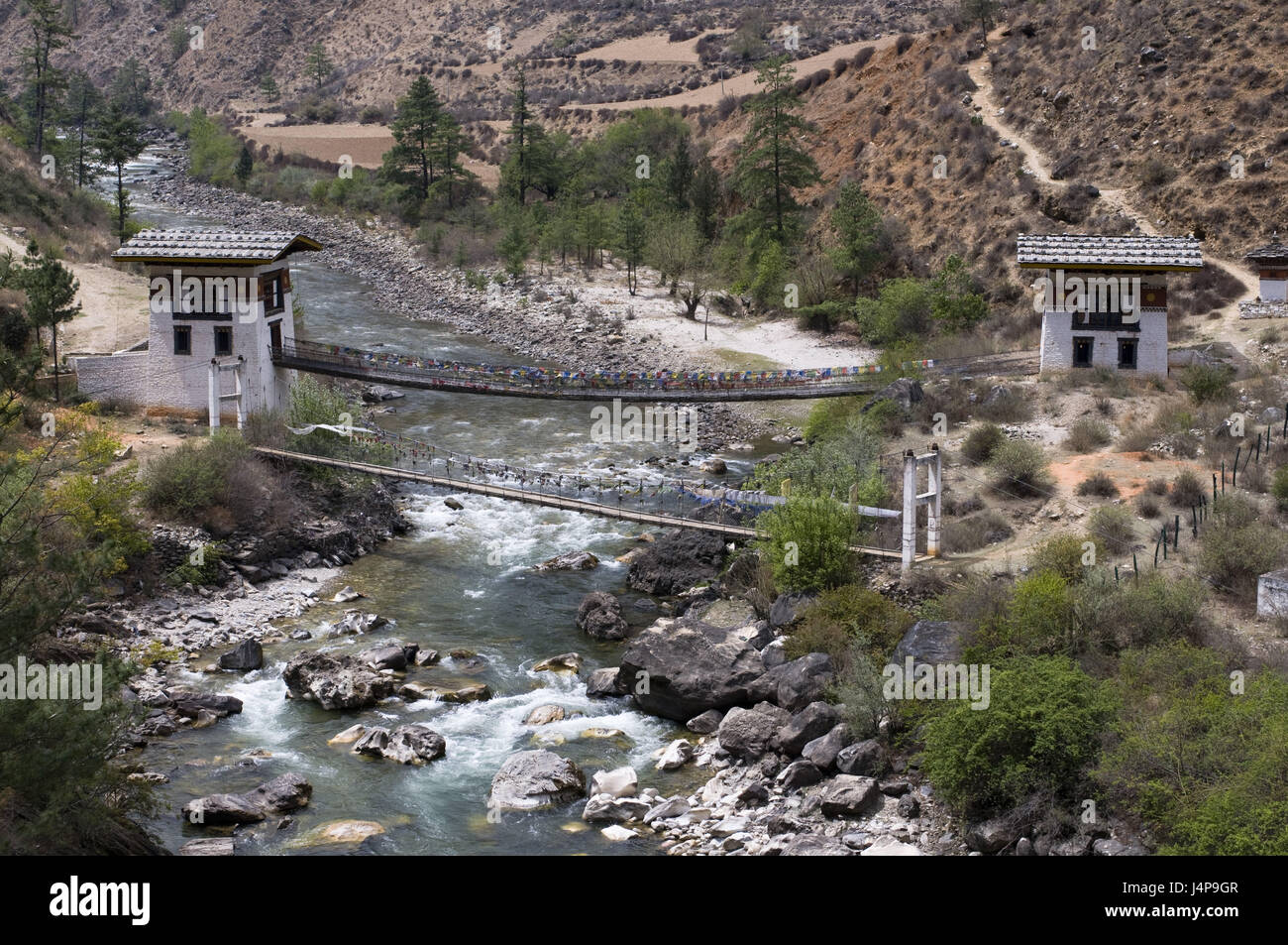 Pont de fer, Tamchhog Lhakhang cloître, Bhoutan, Banque D'Images