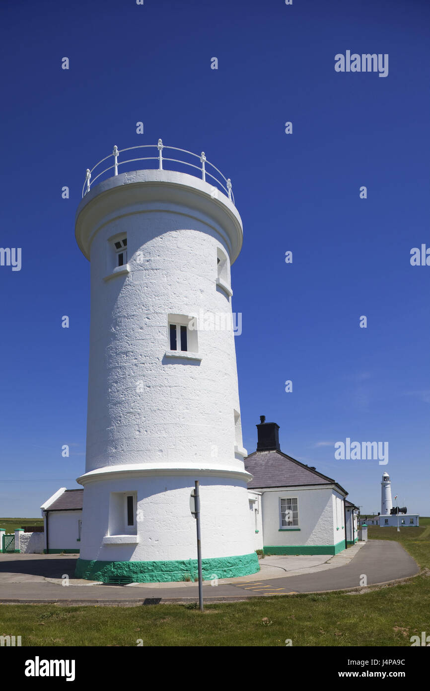 Pays de Galles, Glamorgan, Nash Point Lighthouse, tour, maisons, Banque D'Images