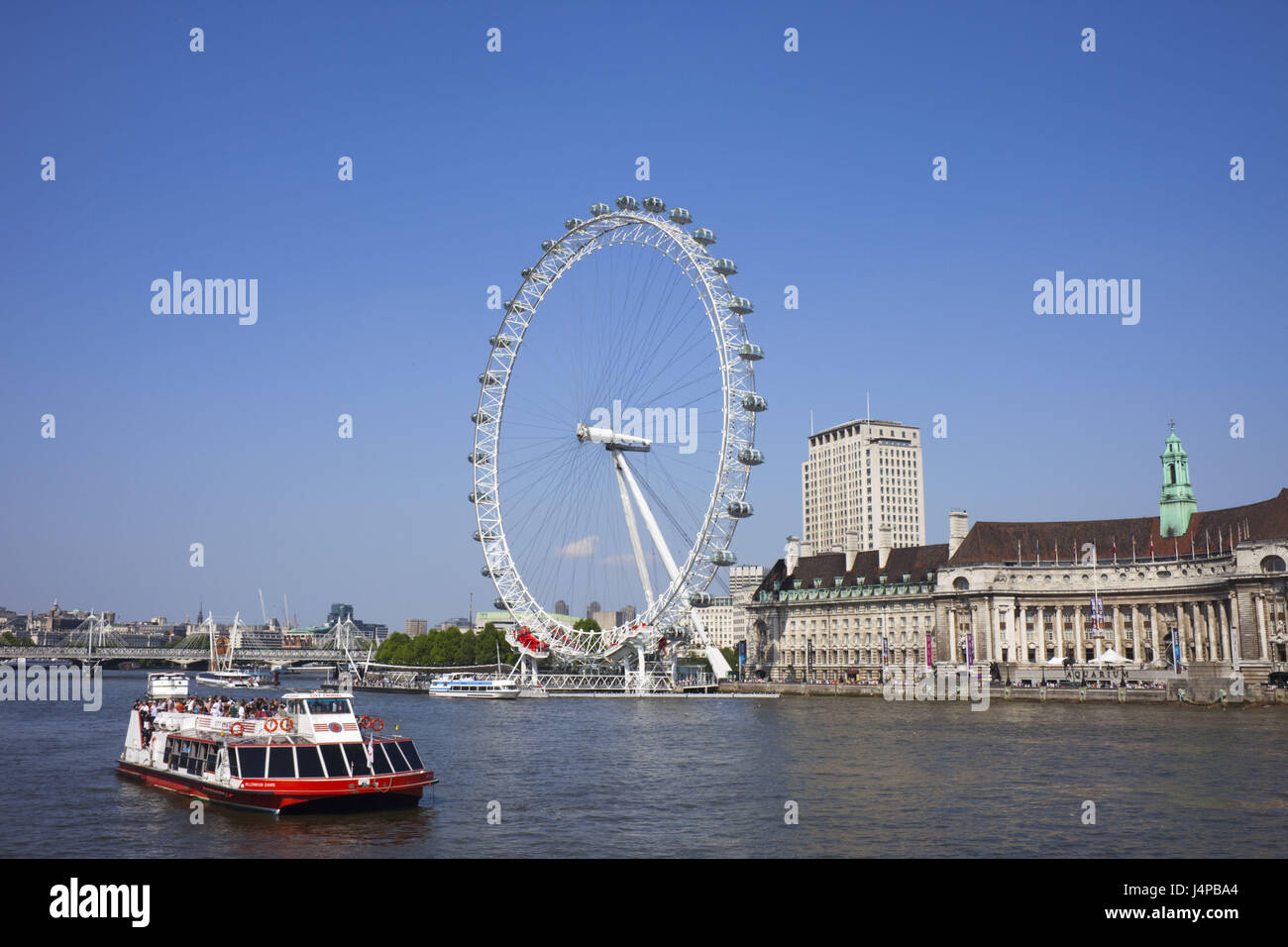 La Grande-Bretagne, l'Angleterre, Londres, London Eye, la Tamise, boot, flux Banque D'Images