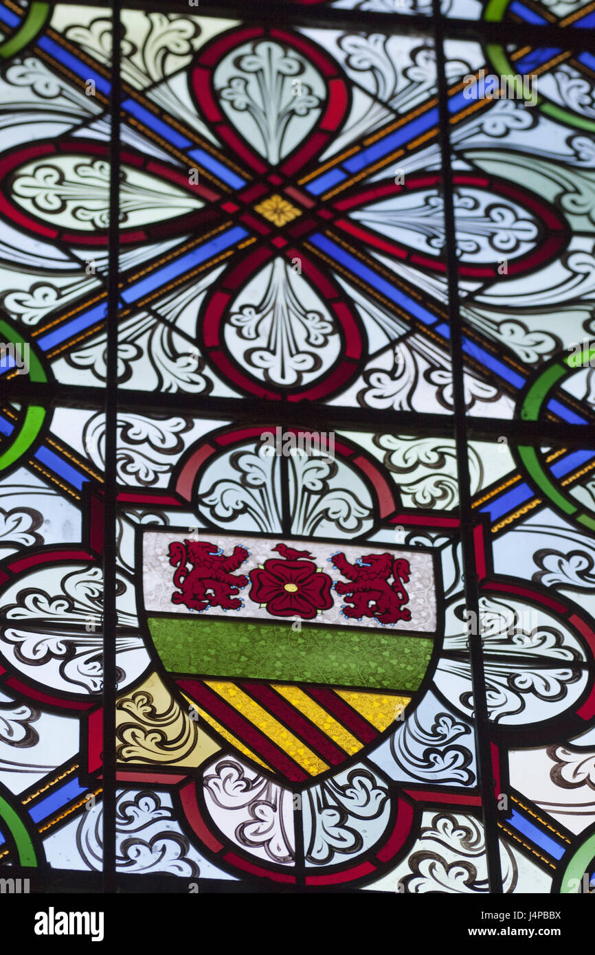 La Grande-Bretagne, l'Angleterre, la cathédrale de Salisbury, Wiltshire, fenêtre en verre de couleur, détail, Banque D'Images