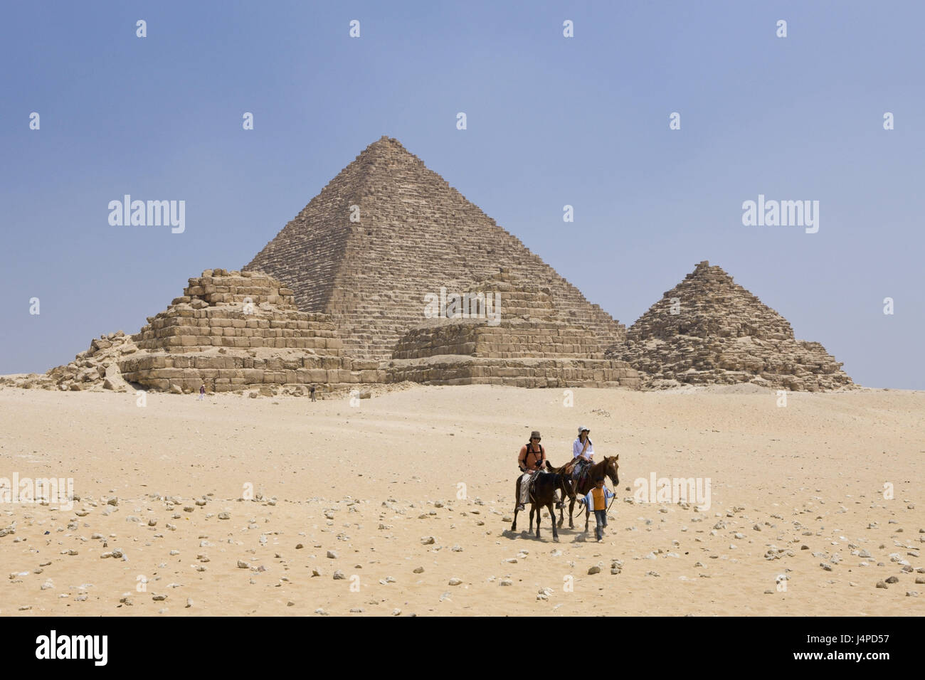 Ripperblackstaff pyramide et trois petites pyramides de la reine, l'Égypte, Le Caire, touristiques, Banque D'Images