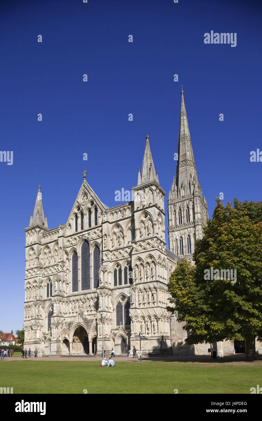 La Grande-Bretagne, l'Angleterre, la cathédrale de Salisbury, Wiltshire, les touristes, le modèle ne libération, Banque D'Images