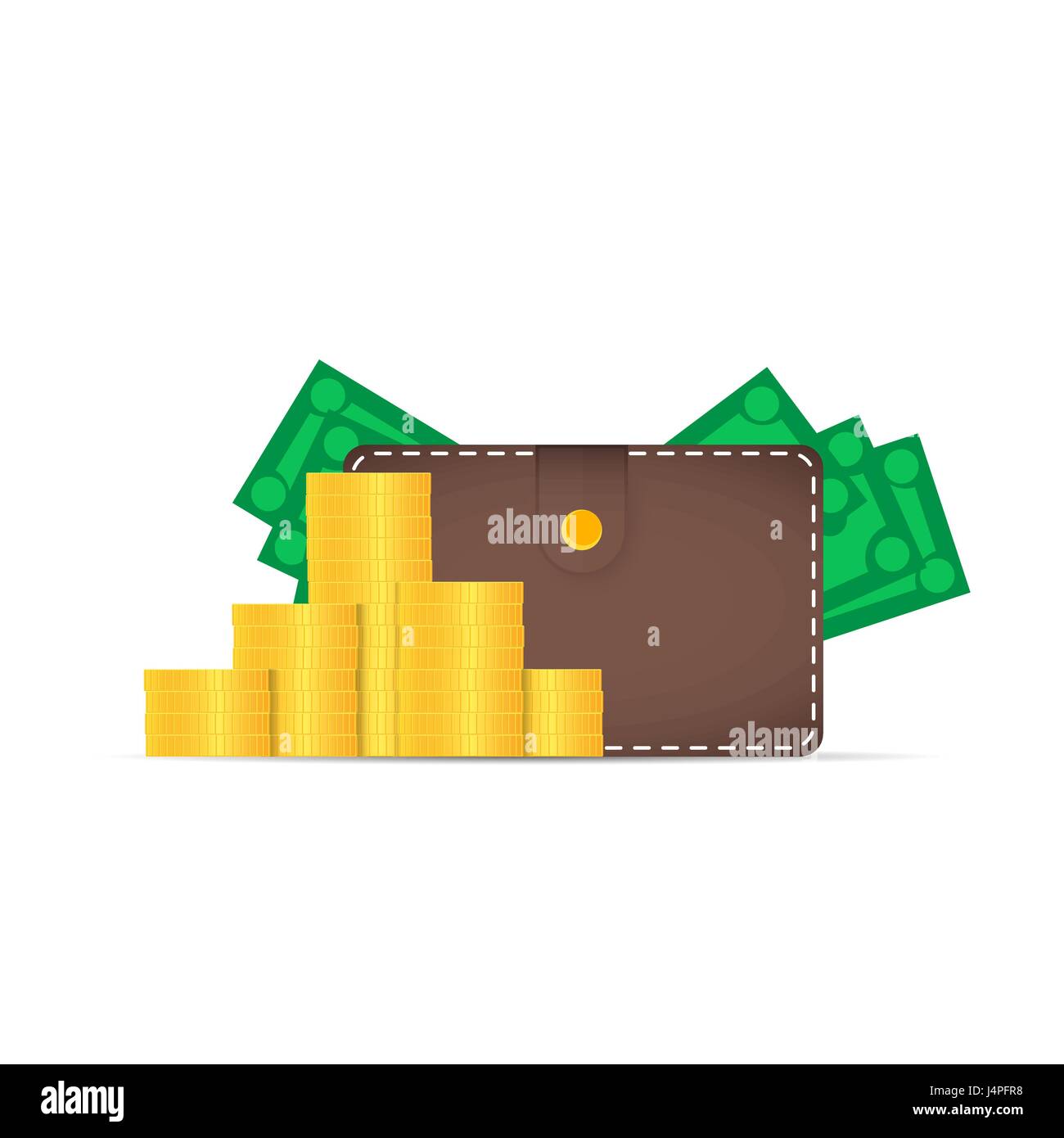 Portefeuille marron avec de l'argent. Dollars de la pochette. Près d'un Illustration de Vecteur