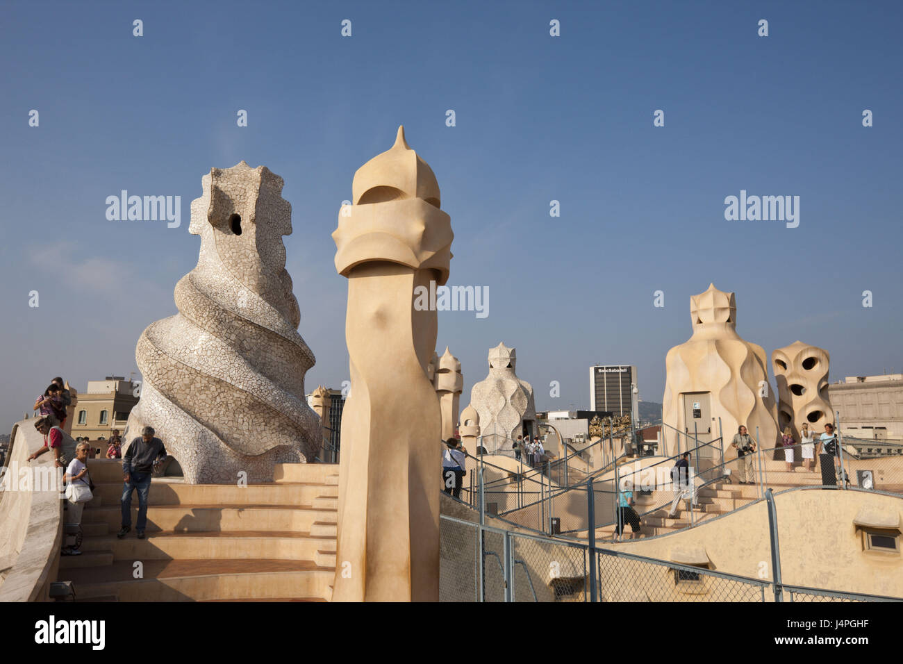 La Casa Mila, toit terrasse, architecte Antoni Gaudi, Barcelone, Catalogne, Espagne, Banque D'Images