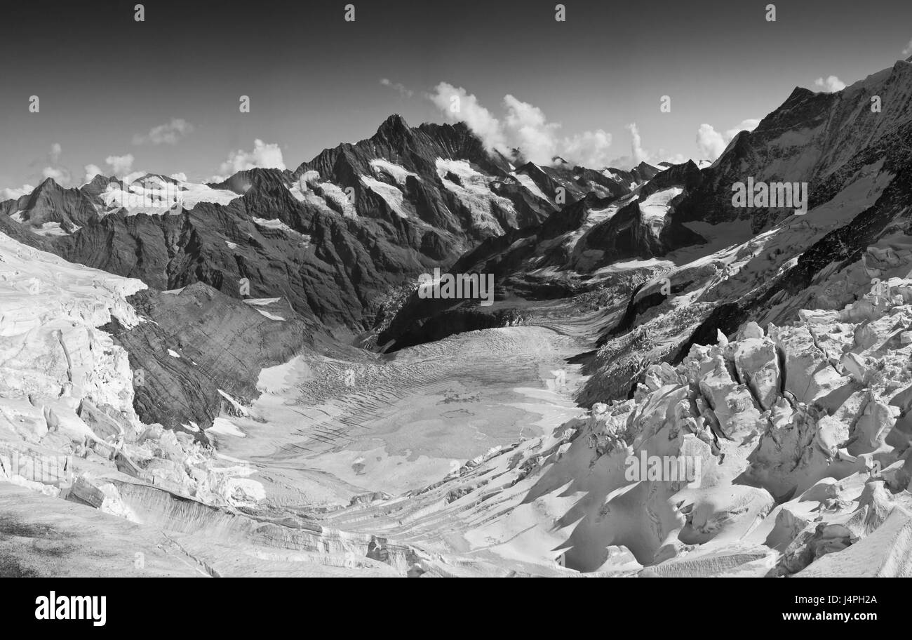 L'océan Antarctique, vue, la trajectoire de vierges, glacier, sommet, rock, la neige, la lumière des nuages échevelés, tuning, Suisse, dans le canton de Berne, la trajectoire de vierges, Lookout Banque D'Images