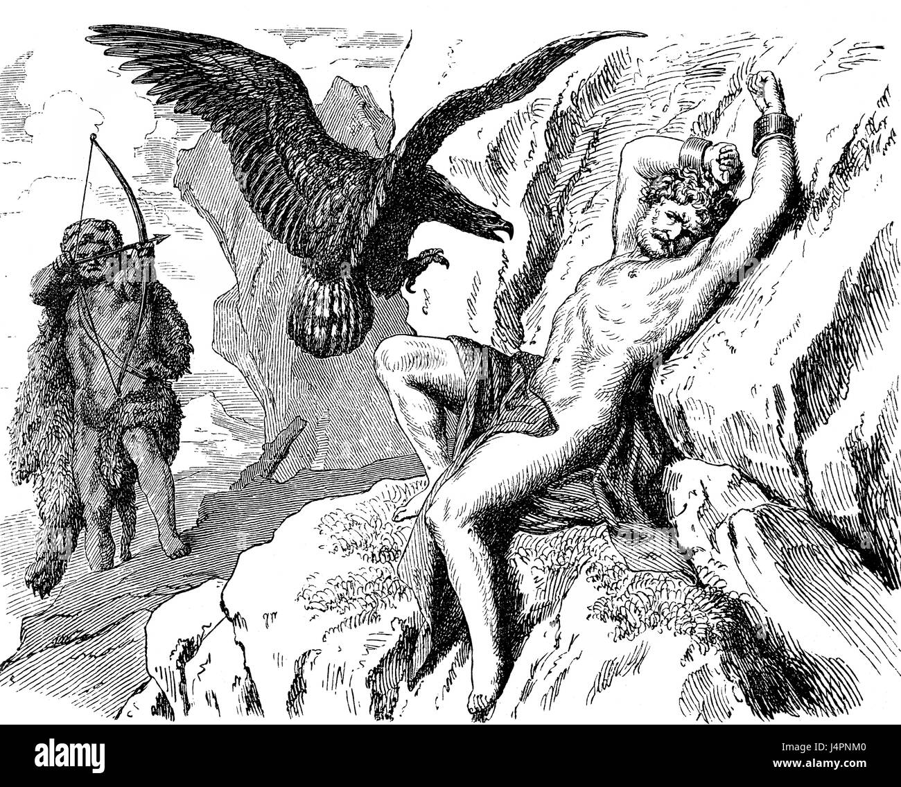 Héraclès libérant Prométhée de ses tourments par l'aigle, la mythologie grecque Banque D'Images