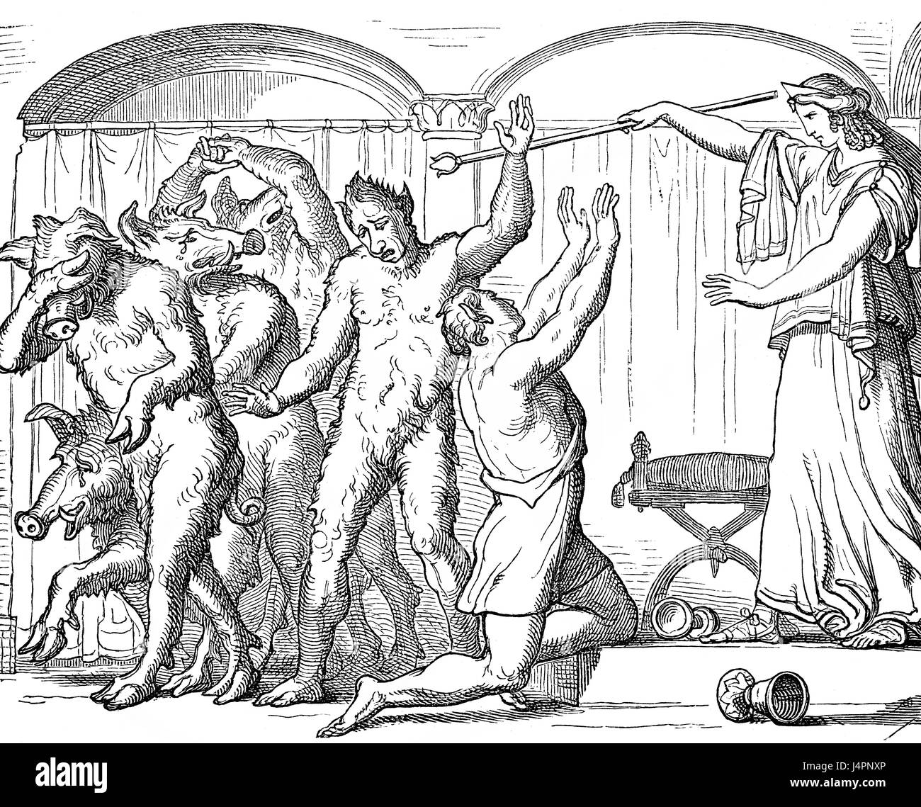Sorcière-déesse Circé en tournant l'équipage d'Ulysse en porcs, l'Odyssée d'Homère Banque D'Images