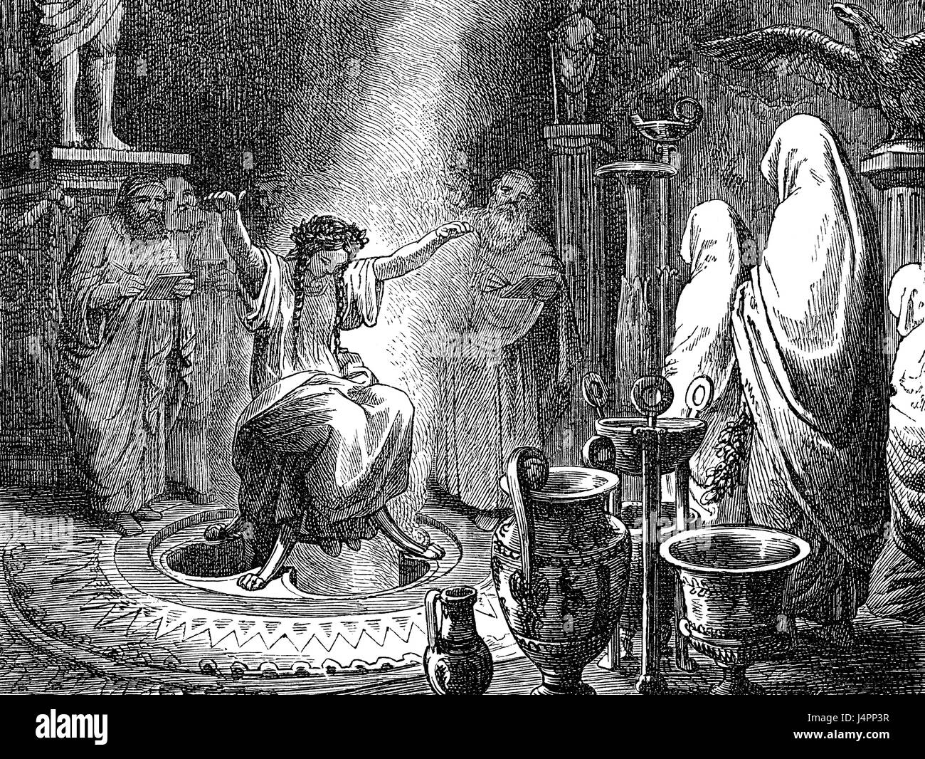 La Pythie, la grande prêtresse du temple d'Apollon à Delphes, l'oracle de Delphes, Grèce Antique Banque D'Images