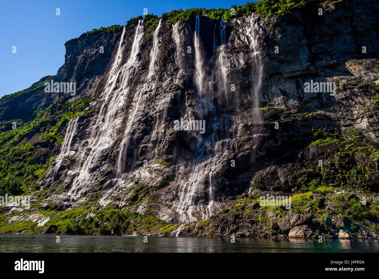 Fjord de Geiranger, cascade des sept Sœurs. Belle Nature Norvège paysage naturel. Banque D'Images