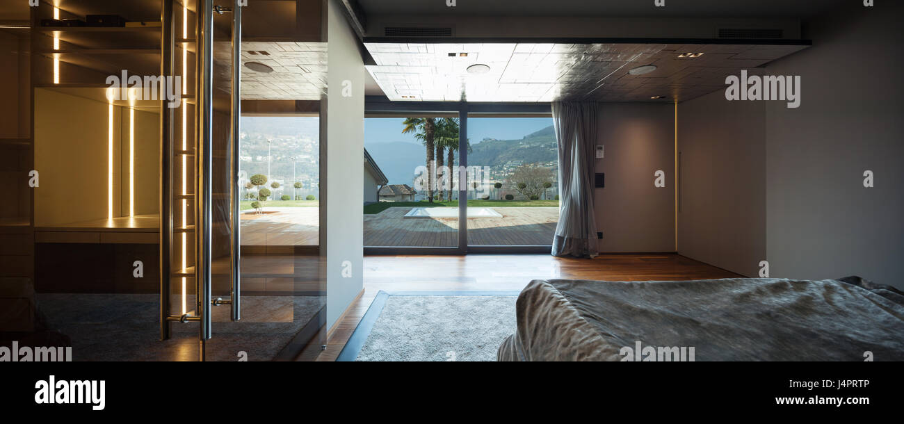 Chambre avec vue sur le lac, villa de luxe Banque D'Images