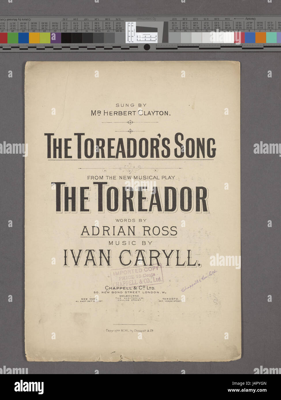 La chanson du Toreador est une célèbre aria tirée de l'opéra Carmen de Georges Bizet, interprétée par un personnage de l'opéra. C'est l'une des pièces les plus connues du répertoire de l'opéra. Banque D'Images