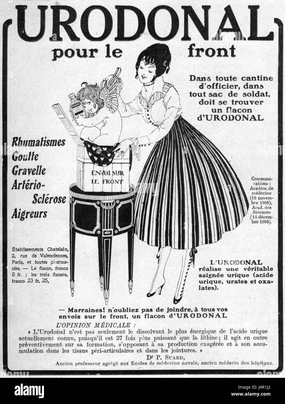 Urodonal pour le front était un produit ou un traitement lié à l'urologie, peut-être conçu pour un usage militaire ou médical. Il reflète probablement les innovations médicales du début du XXe siècle, en particulier pour les blessures de combat ou les maladies connexes. Banque D'Images