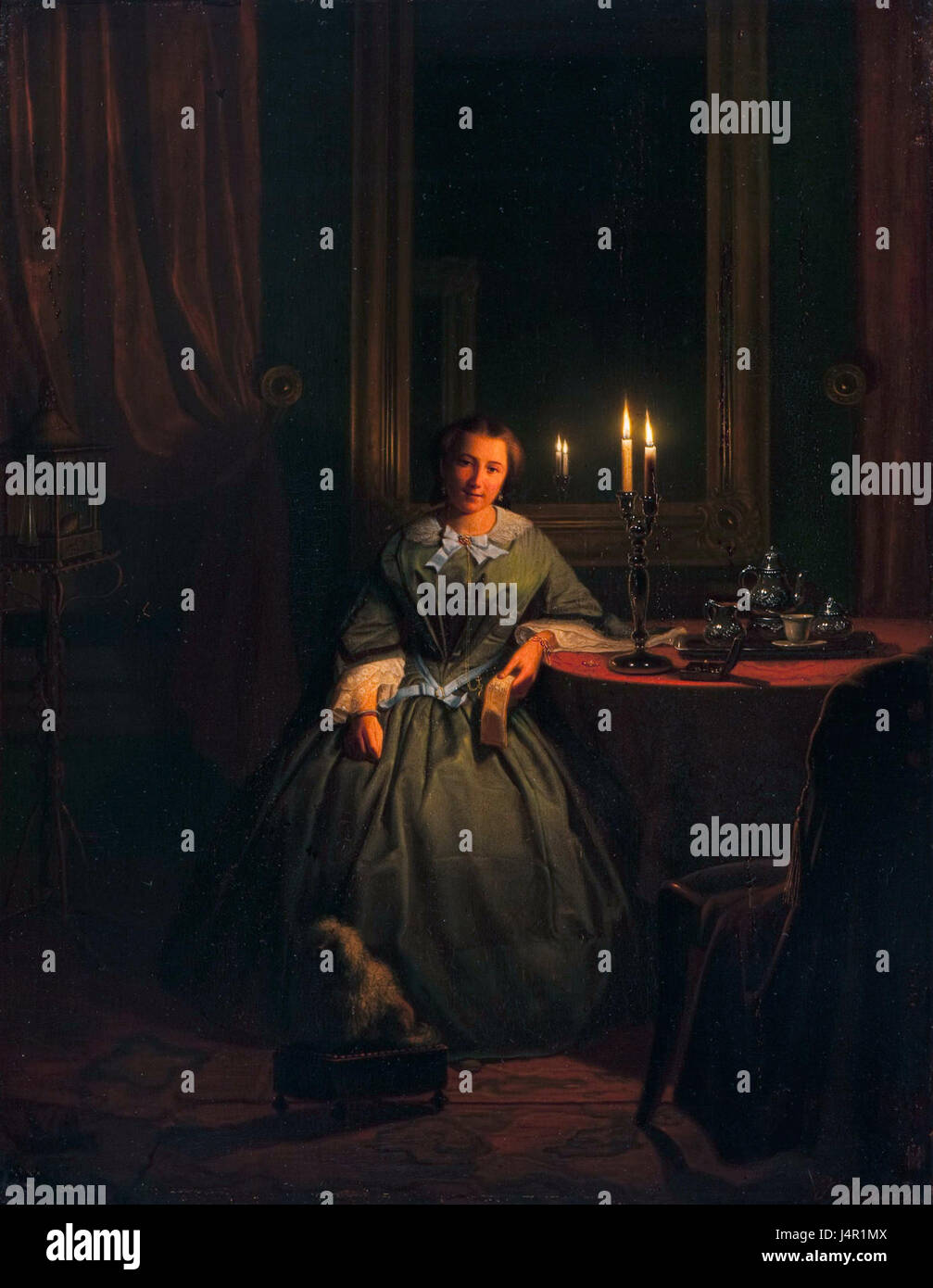 Jeune femme de la table dans la chandelle, par Johannes Rosierse (Dordrecht 1818 1901) Banque D'Images