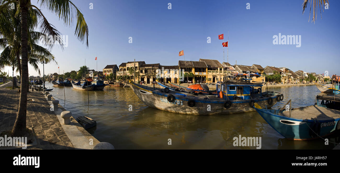 Vietnam, Hoi An, ville, rivière, bottes, Banque D'Images
