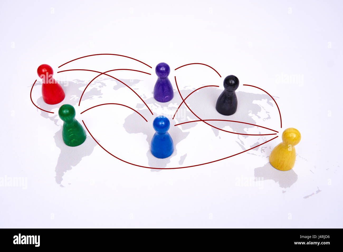 Concept pour la mondialisation, le commerce mondial, les voyages ou la connexion globale. Les chiffres de couleur avec connexion linies. Banque D'Images