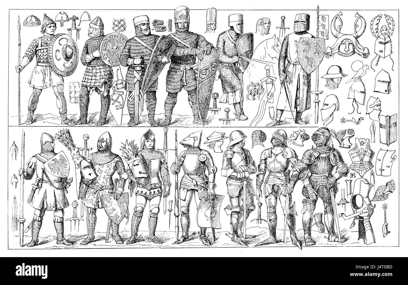 Art de la guerre, des vêtements, des armures et d'armes par l'époque médiévale Banque D'Images