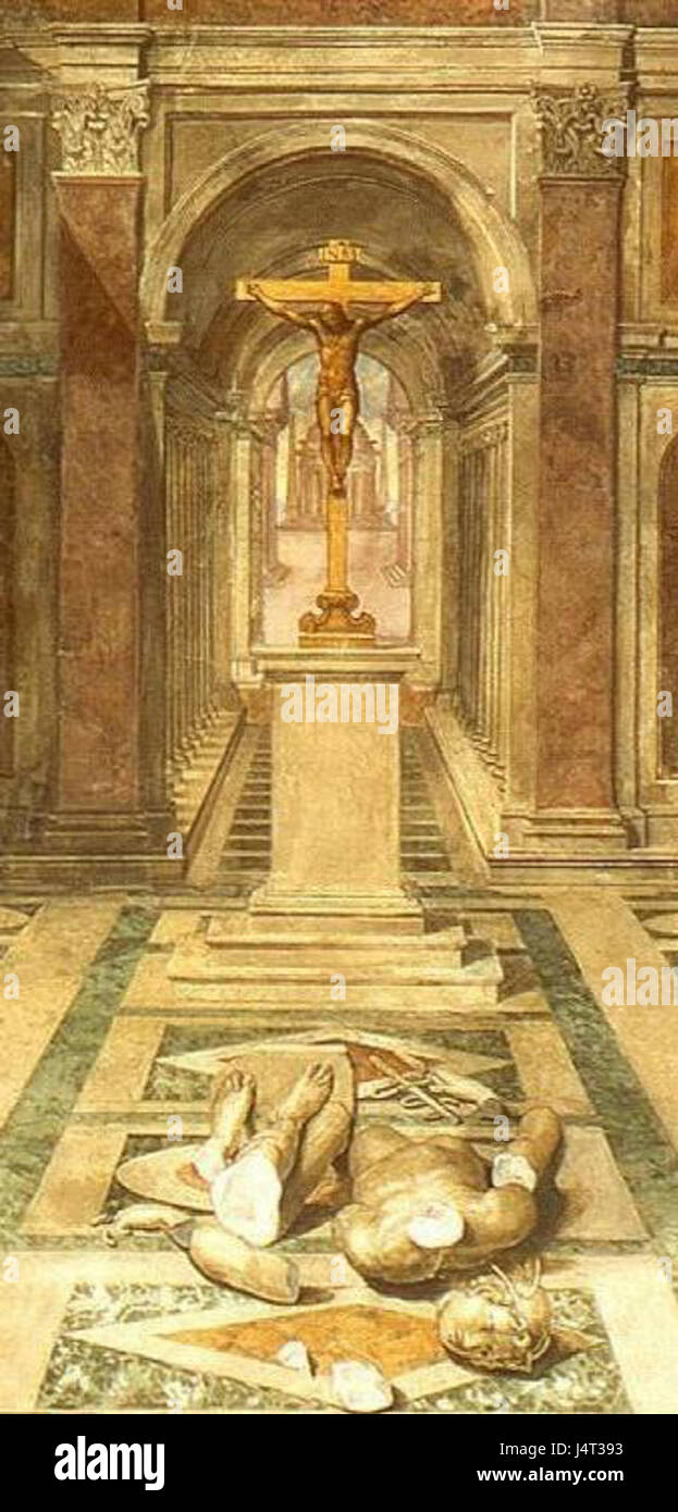 « Triomph of Christianity » de Tommaso Laureti est une œuvre d'art significative représentant la victoire du Christianisme sur le paganisme. Créée à l’époque baroque, la pièce reflète les thèmes religieux et politiques de l’époque, mettant l’accent sur la puissance du christianisme dans le contexte de l’Europe du XVIIe siècle. Banque D'Images