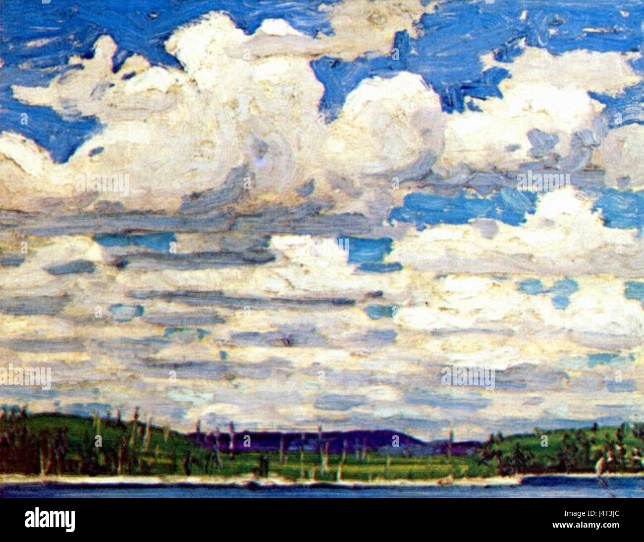 Cette œuvre de 1915 de John Thomson capture l'essence d'une journée d'été, mettant en valeur la beauté naturelle et l'atmosphère détendue de la scène. La peinture reflète la lumière et les couleurs associées à un après-midi d'été serein. Banque D'Images